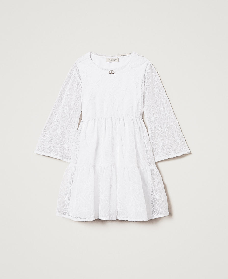 Robe courte en tulle brodé avec volants Blanc "Ice" Fille 251GJ2525_00808_S0