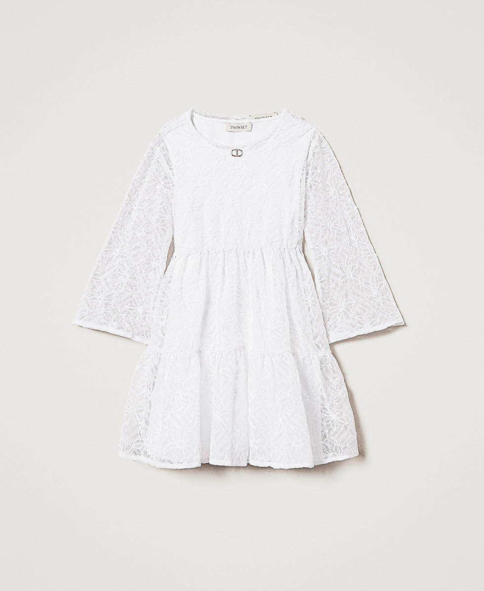 Robe courte en tulle brod&eacute; avec volants Blanc "Ice" Fille 251GJ2525_00808_S0