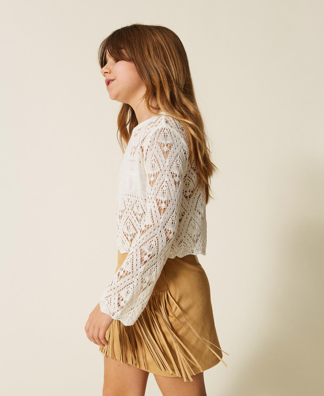 Pull avec motif en losanges Blanc &laquo;&nbsp;Milk&nbsp;&raquo; Fille 261GJ3030_12577_02