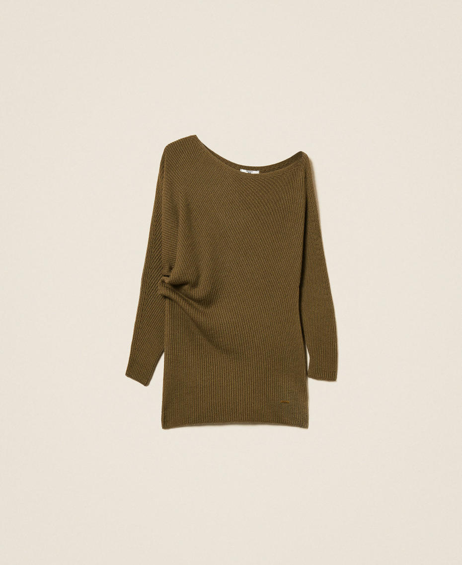 Asymmetrischer Pullover aus Wollmischung Green Olive Frau 252LI3MAA_12655_S0