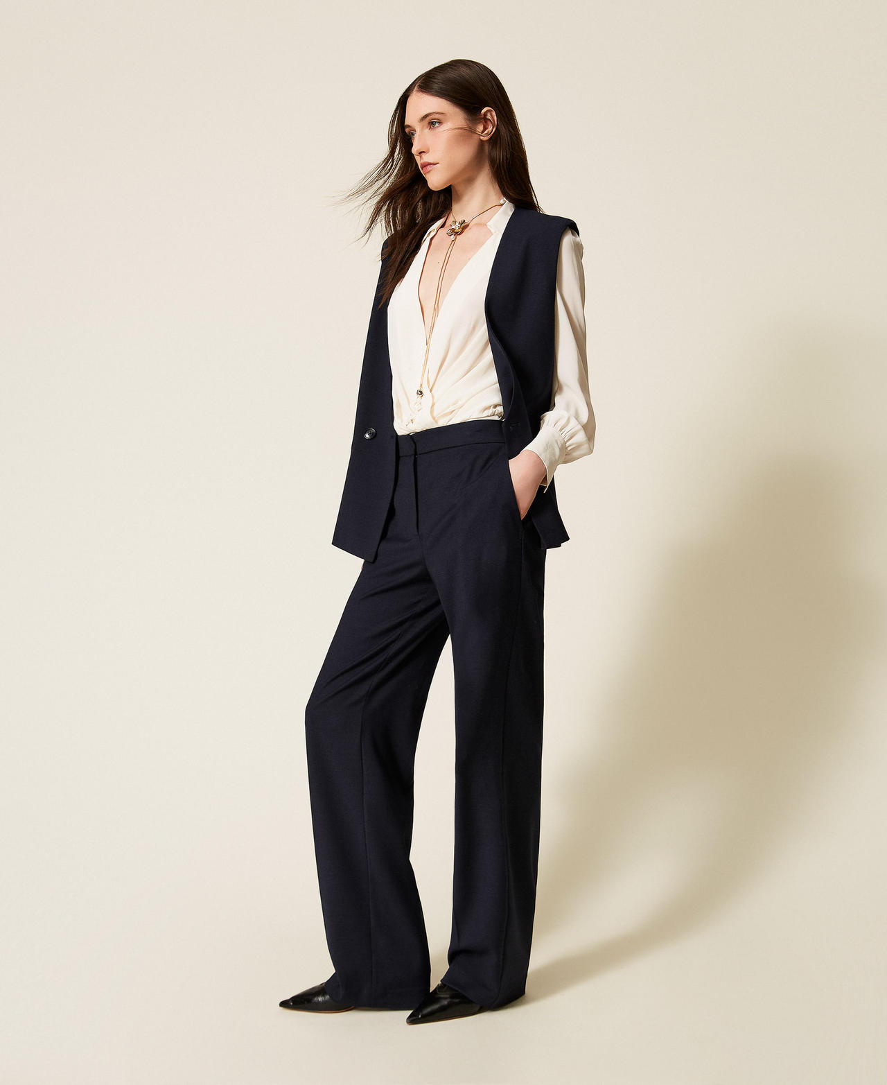 Pantaloni in misto lana Classic Blue Donna 252TT2127_11956_02