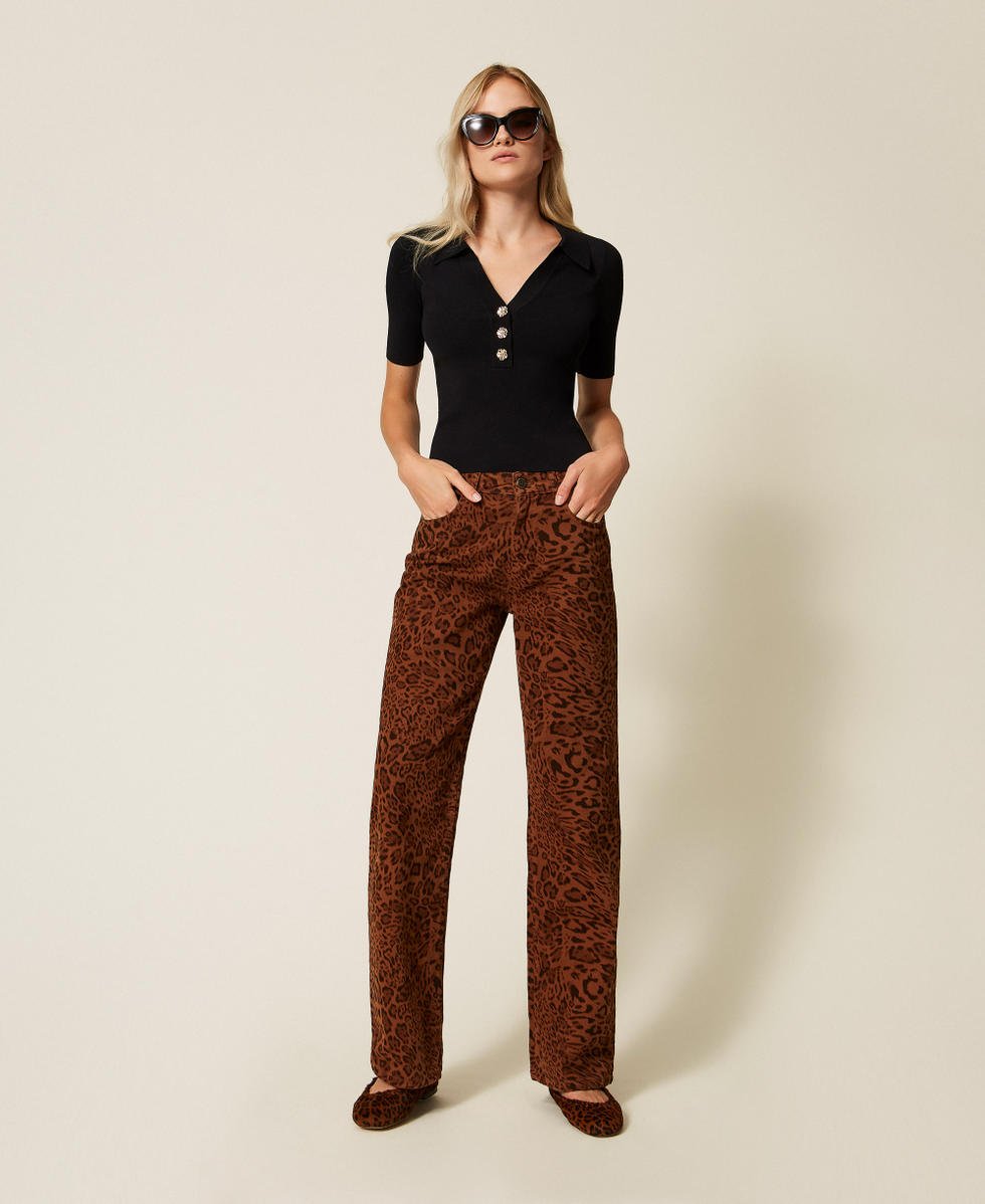 Maglia a polo con bottoni gioiello Nero Donna 252TP3112_00006_T0