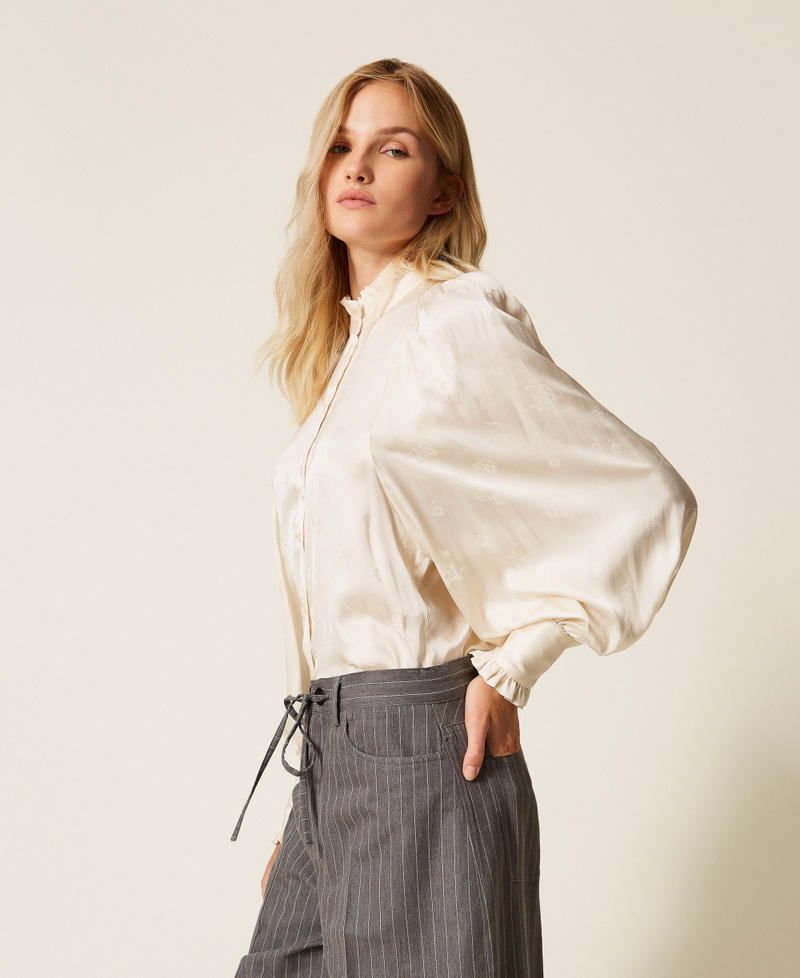 Jacquard satin shirt with ruffles Mother Of Pearl Woman 252TT2362_00059_02