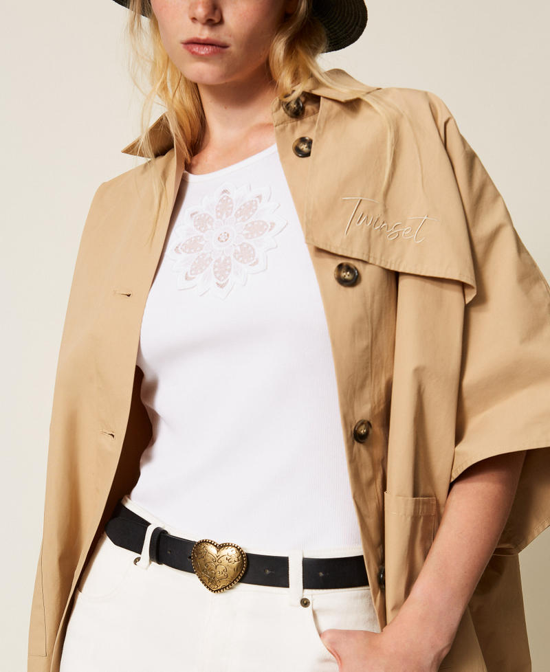 Cinturón de piel con corazón Negro Mujer 261TA4150_00006_T0