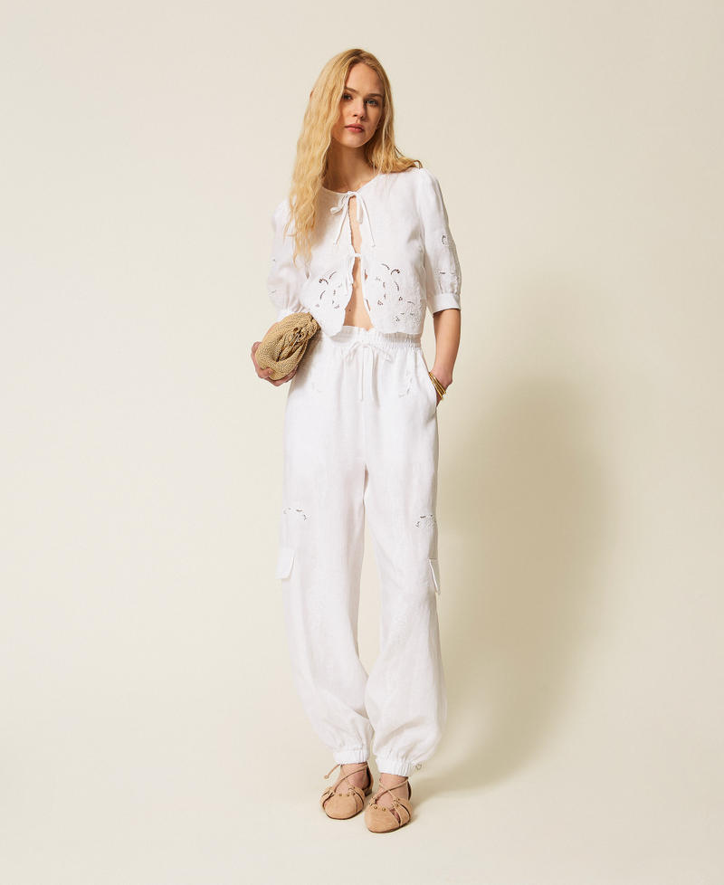 Camicia in lino e sangallo Bianco Donna 261TT2120_00001_T0
