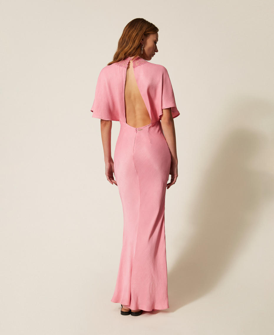 Abito lungo in envers satin con ricamo Cashmere Rose Donna 261TP212B_12631_03