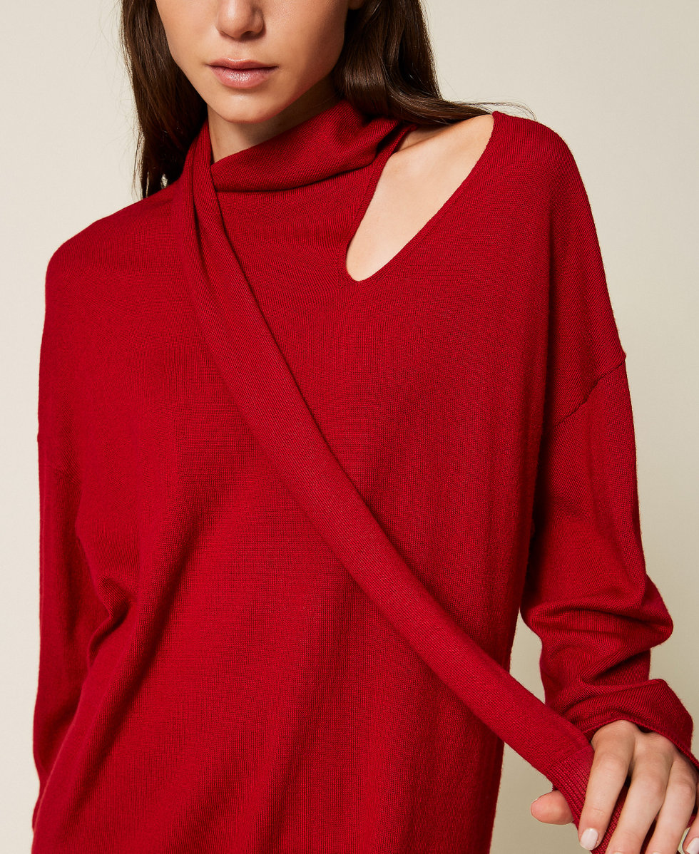 Abito corto in misto lana con cut-out Rosso Ciliegia Donna 252AT3100_00034_04