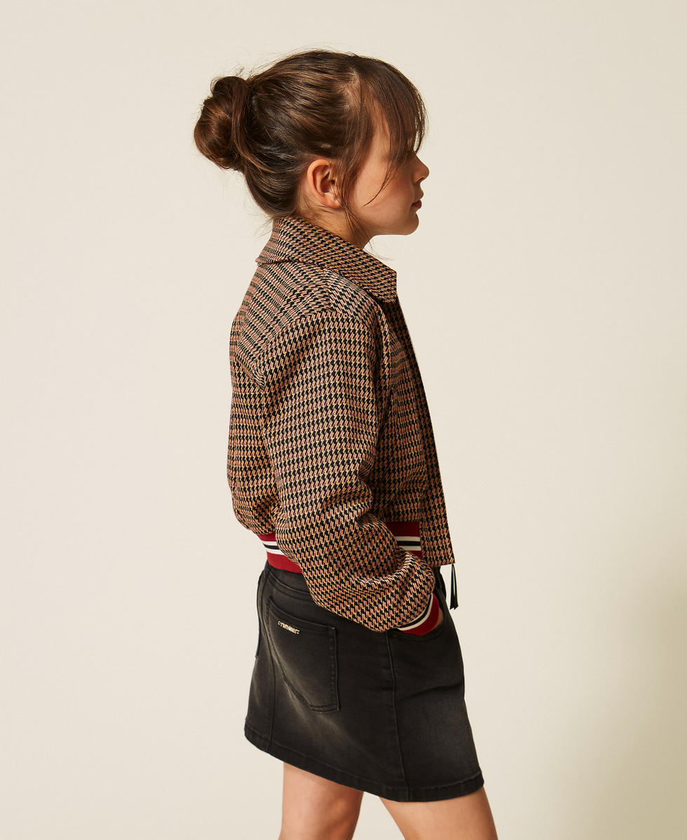 Houndstooth jacket "Iced Coffee" Brown/Red Ruby Houndstooth Girl 262GJ2090_13819_02