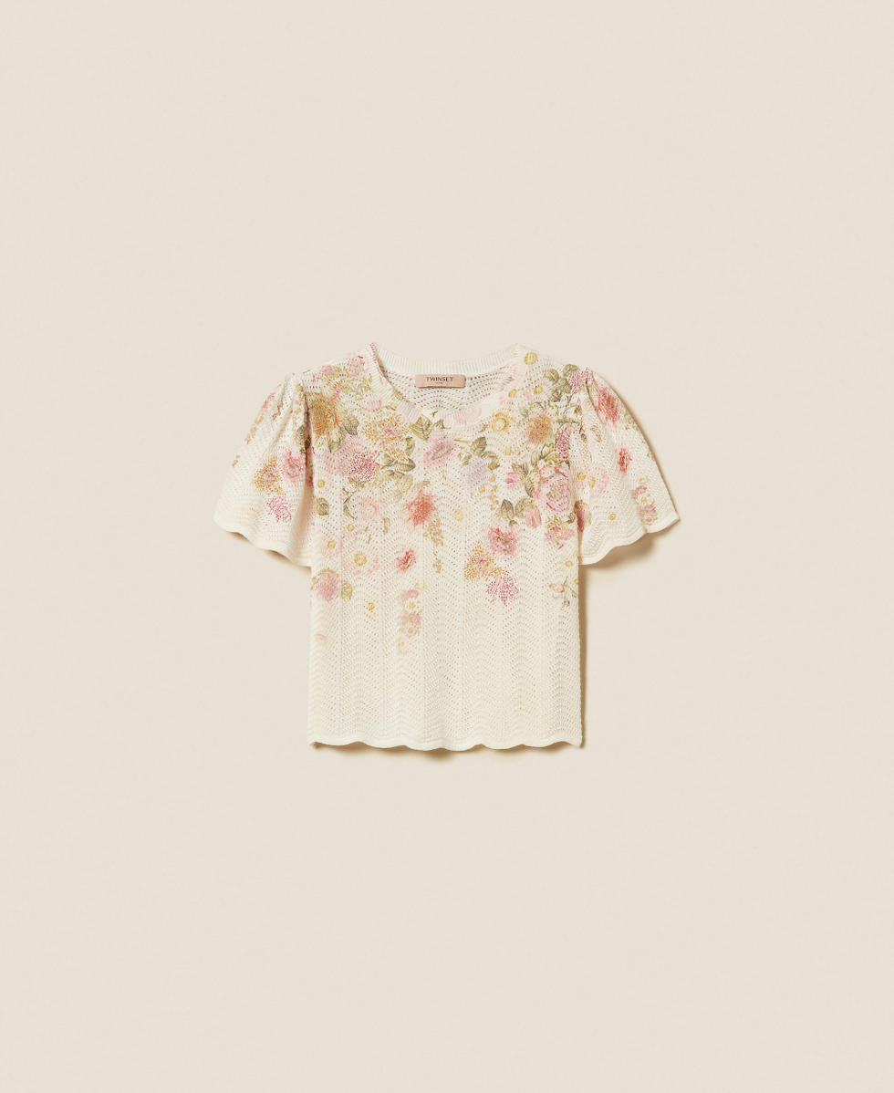 Maglia in misto lino a fiori Stampa Wildflowers Pastel Color Donna 261TT3221_13588_S0