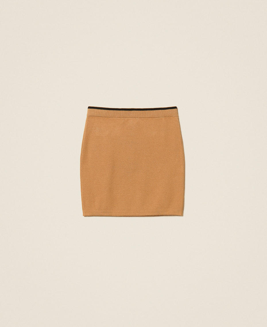 Short knit skirt with buttons  "Iced Coffee" Brown/Black Stripes Girl 262GJ3032_13772_S1
