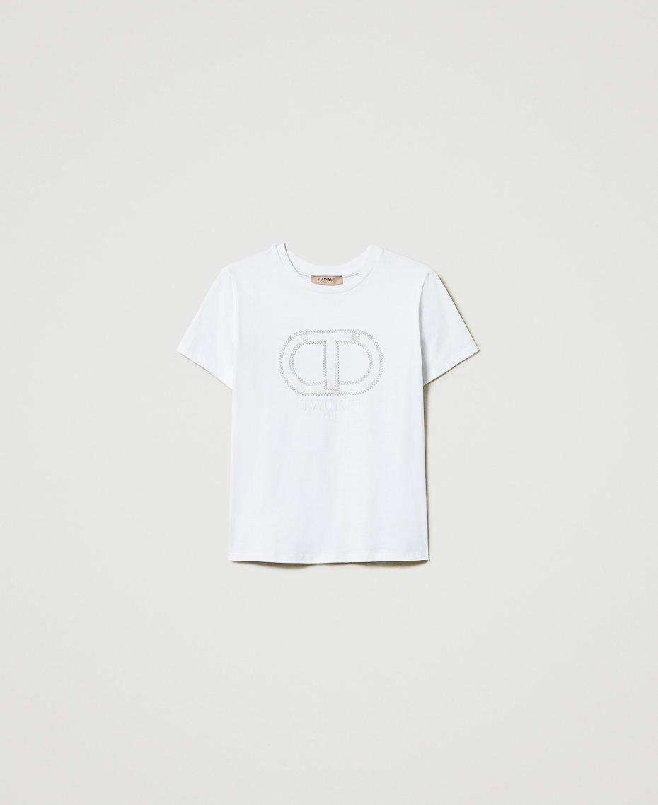 T-shirt con ricamo logo Oval T Bianco Donna 242TT2460_00001_S0