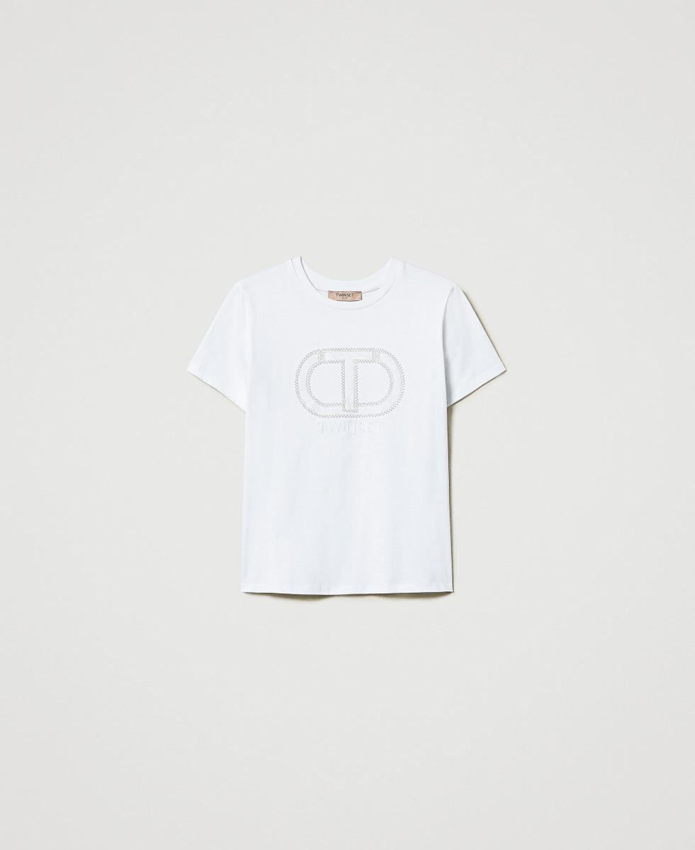 T-shirt avec broderie sigl&eacute;e Oval T Blanc Femme 242TT2460_00001_S0