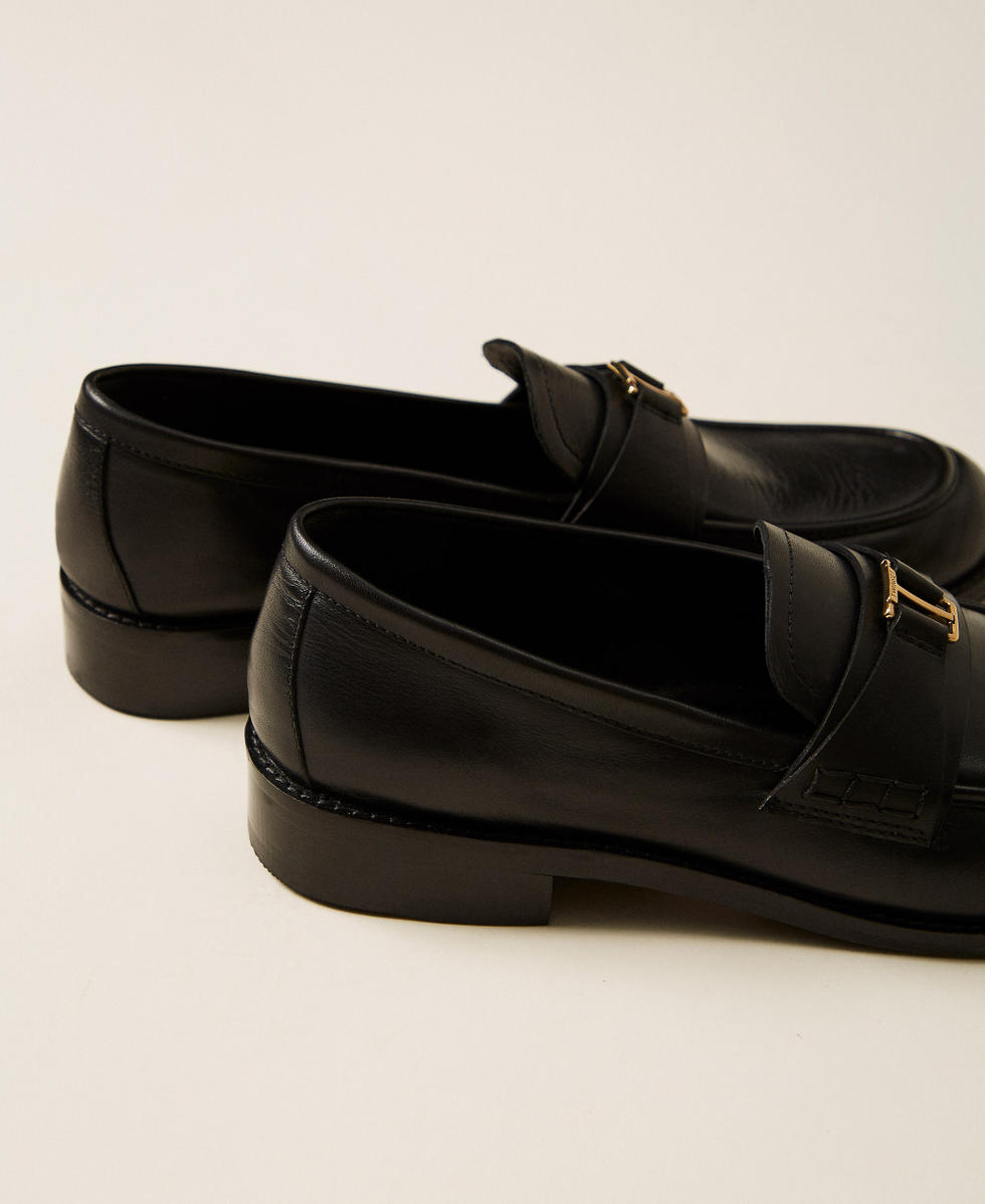 Leather loafers with logo Black Woman 262TCP020_00006_03