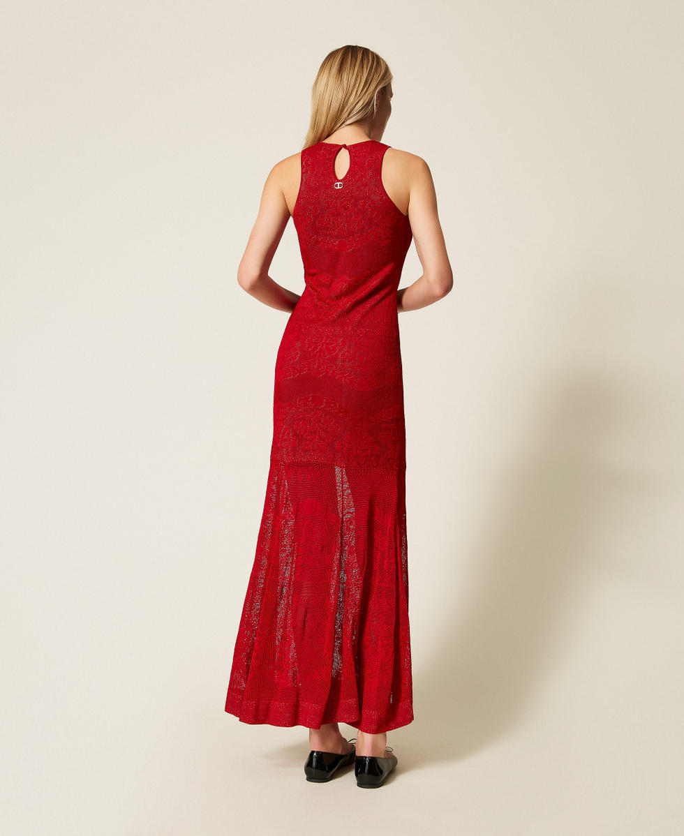 Abito lungo in maglia traforata Rosso Veneziano Donna 252TP3382_00740_03