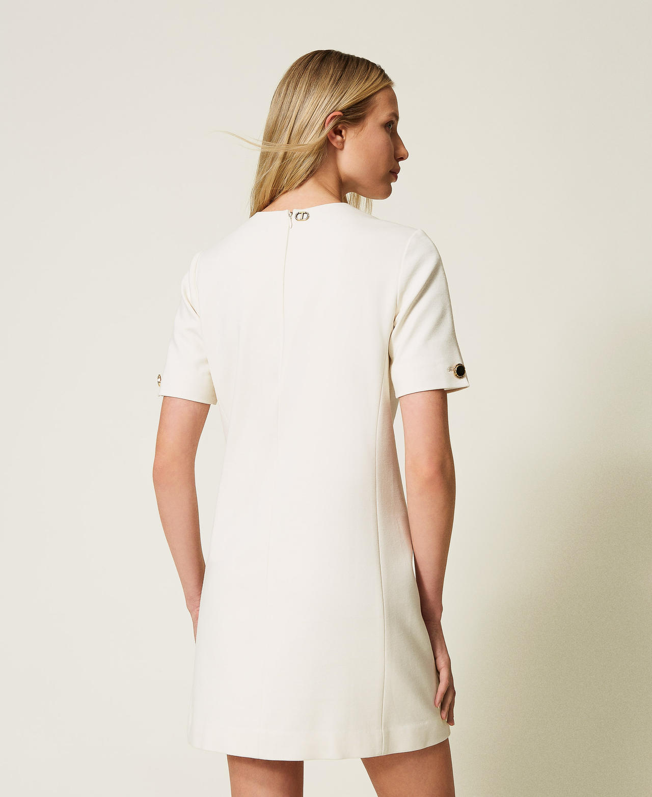 Short dress with jewel buttons Mother Of Pearl Woman 251TP2133_00059_03