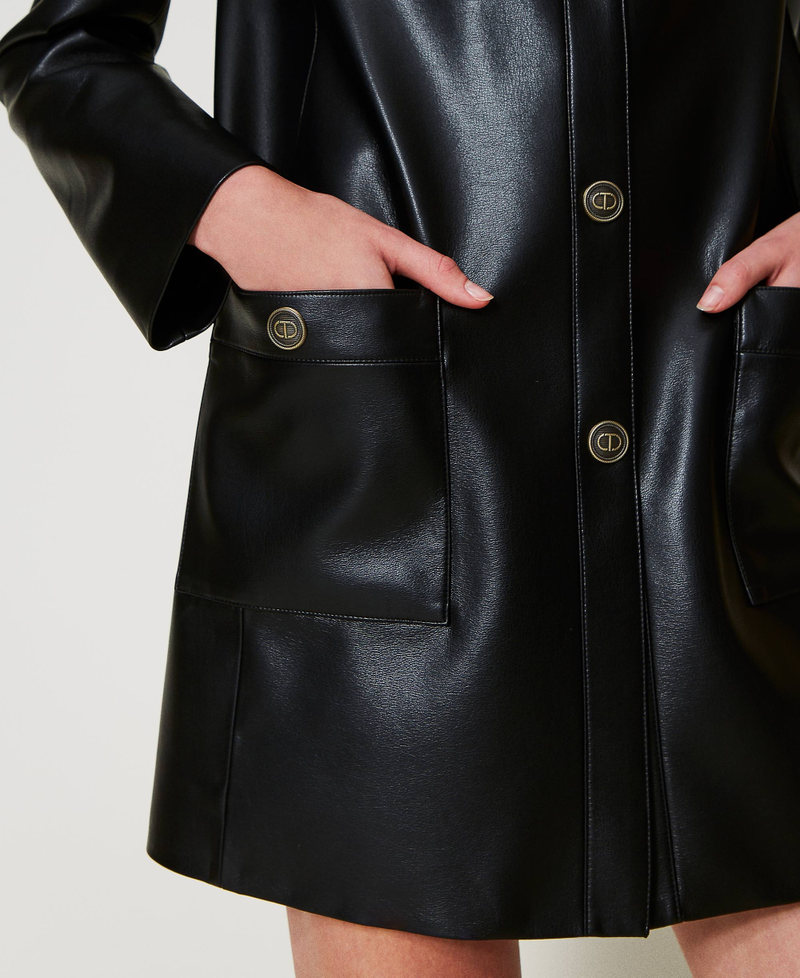Faux nappa leather trench coat with logo buttons Black Woman 251TP2350_00006_05