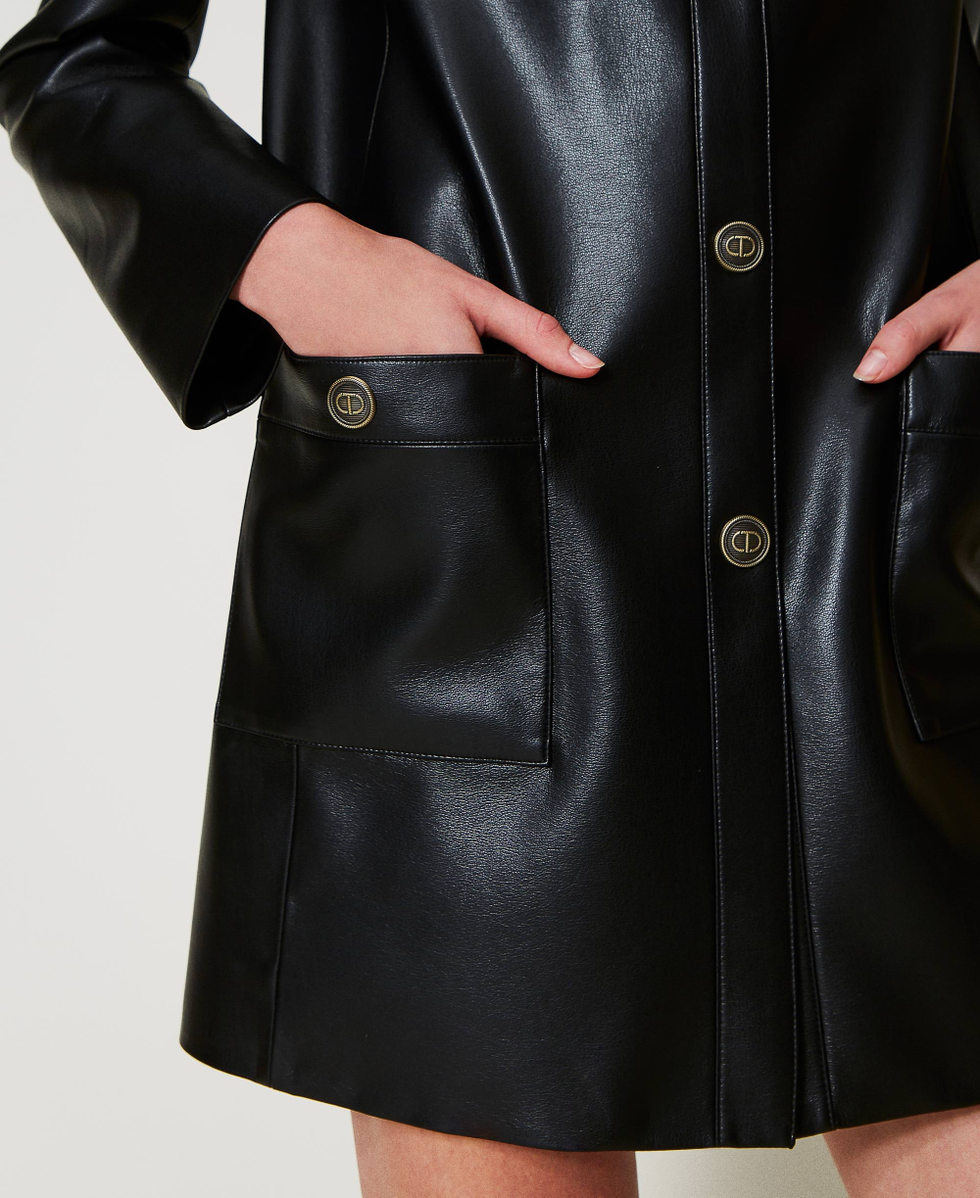 Faux nappa leather trench coat with logo buttons Black Woman 251TP2350_00006_05