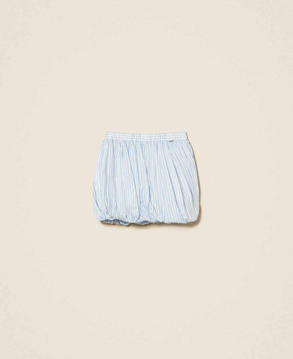Striped poplin balloon miniskirt Lily/Pale Blue Topaz/Lurex Stripes Woman 261TE2082_13281_S0