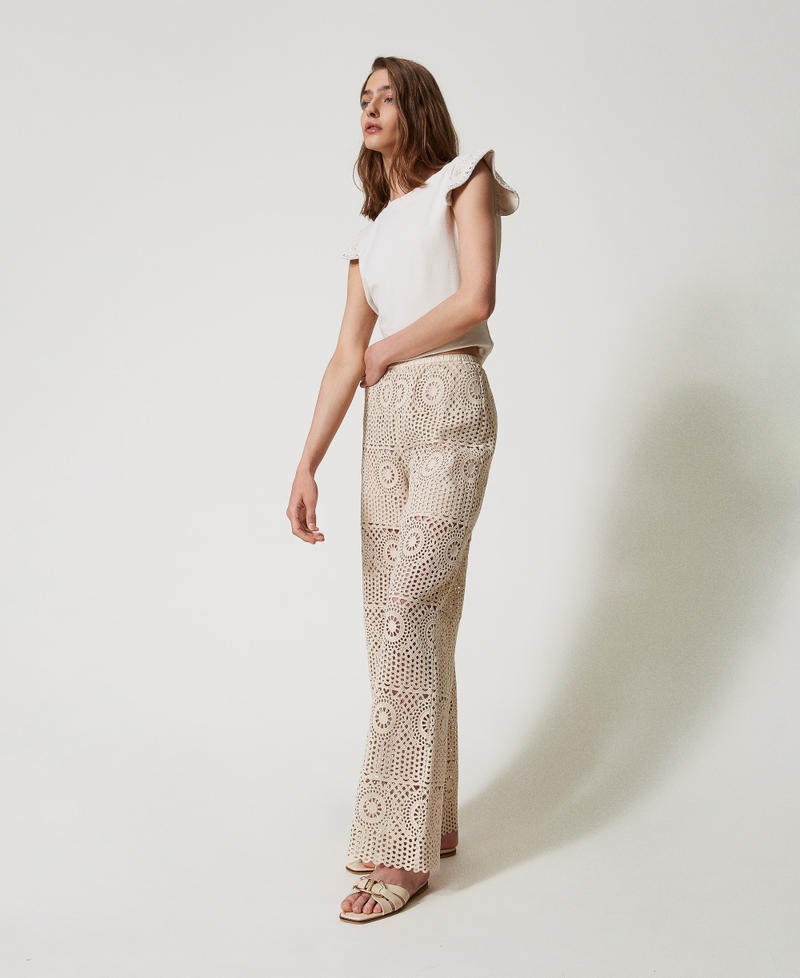 Geh&auml;kelte Palazzohose Almond Beige Frau 251LM2CEE_12363_02
