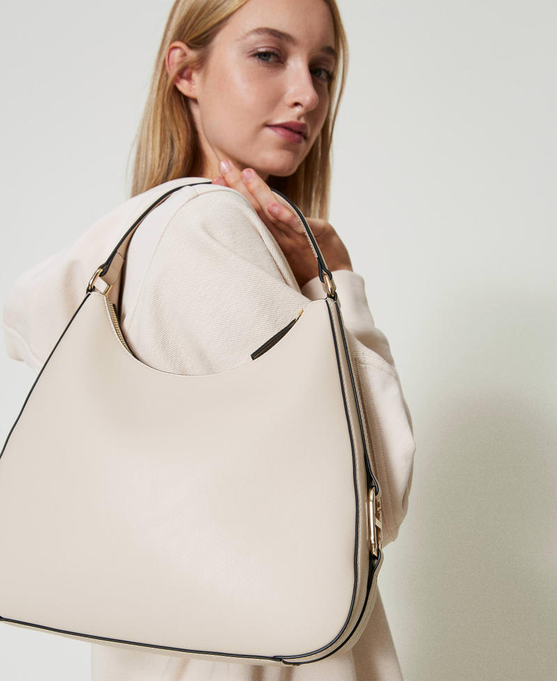 Hobo bag with Oval T buckle Woman, White | TWINSET Milano