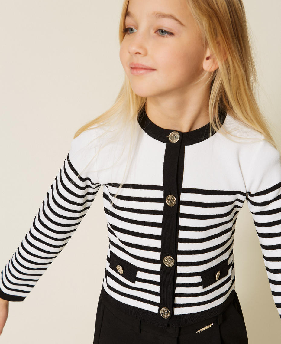 Cardigan-Pullover mit Streifen Streifen zweifarbig Schwarz / Off White M&auml;dchen 261GJ3060_11008_04