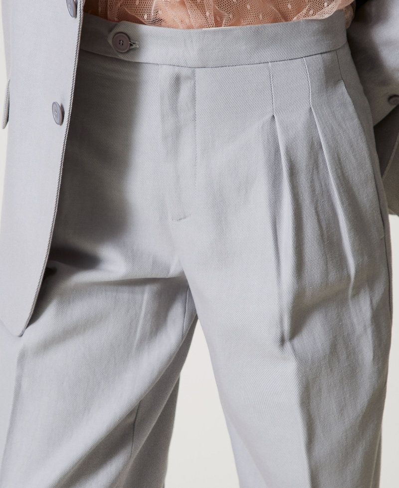 Cotton and linen twill trousers Light Ash Grey Woman 251TP2763_12147_04