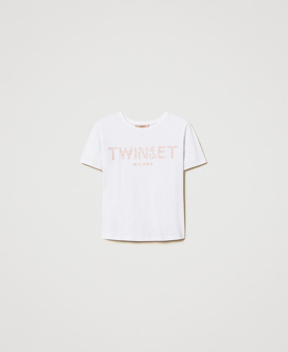 T-shirt avec broderie sigl&eacute;e Oval T Broderie Boutons de Fleurs Femme 251TT2042_12518_S0