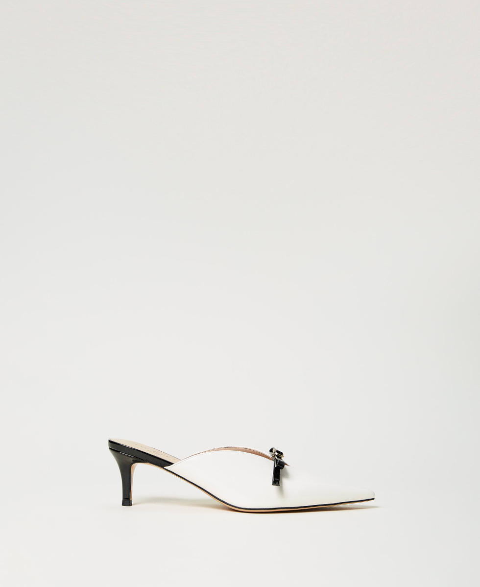 Faux patent leather mules