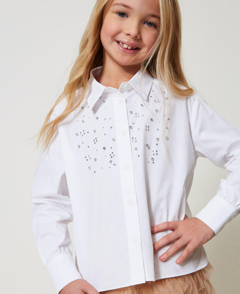 Maxi camicia in popeline con ricamo Bianco "Ice" Bambina 251GJ2QM0_00808_04