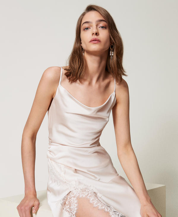 Midi satin and lace dress