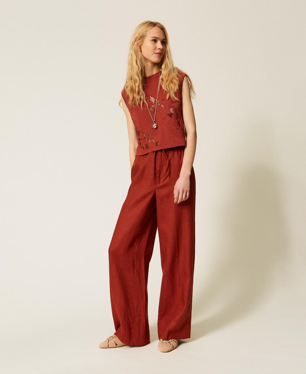 T-shirt avec broderie anglaise Marron &laquo;&nbsp;Henn&eacute;&nbsp;&raquo; Femme 261TT2050_13332_01