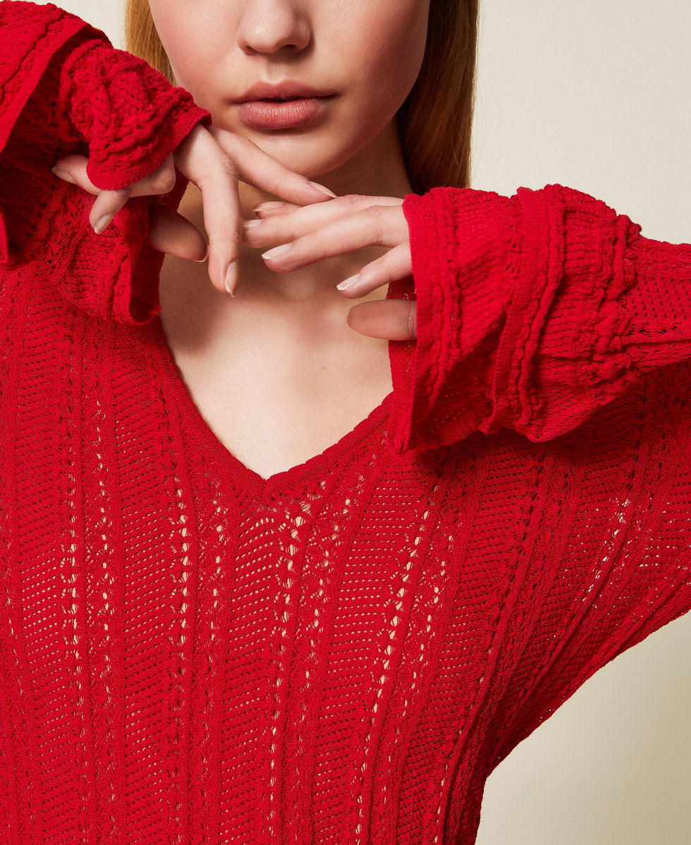 Robe courte en maille avec volants Rouge V&eacute;nitien Femme 252TP3180_00740_04