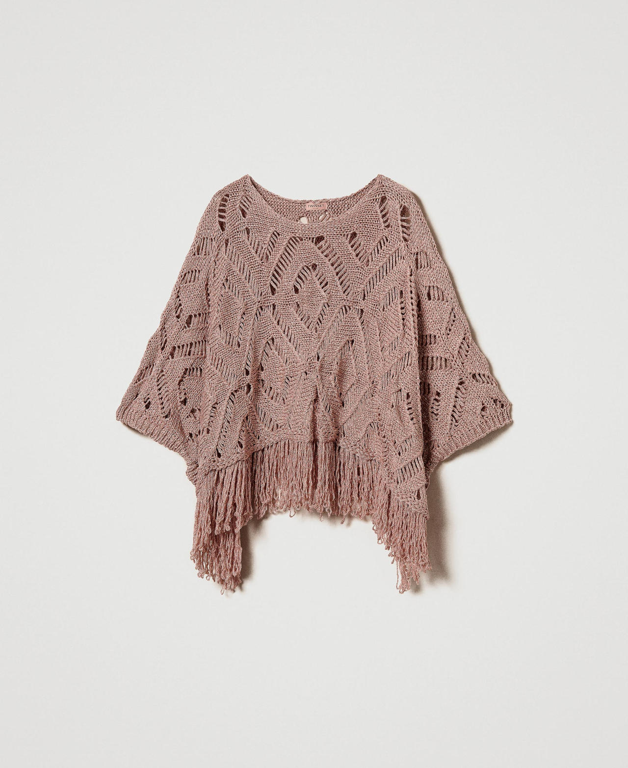 Poncho in maglia traforata con lurex Rosa Parisienne Donna 251TA4350_00714_0S