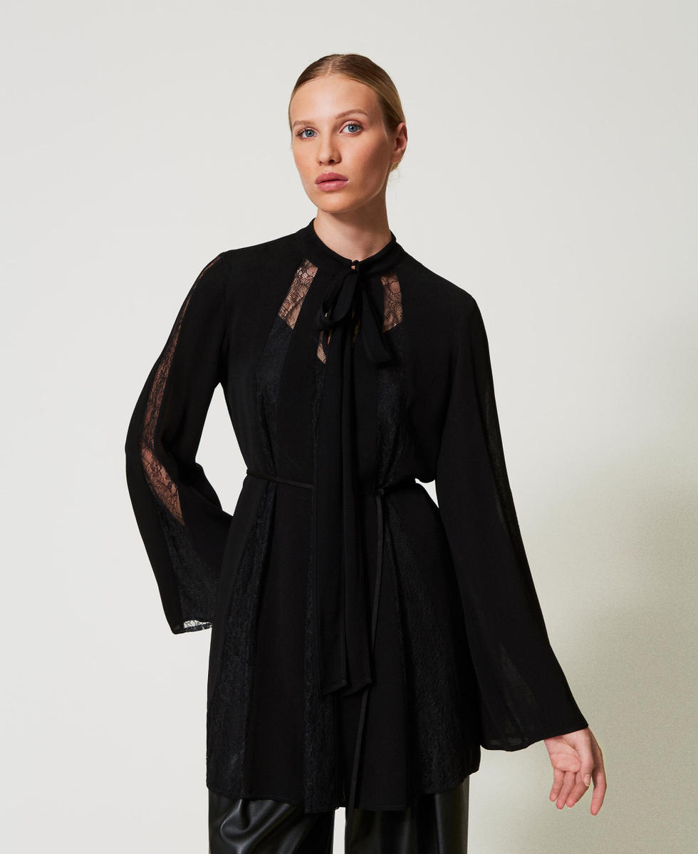 Cr&ecirc;pe tunic with lace Black Woman 251TP2414_00006_02