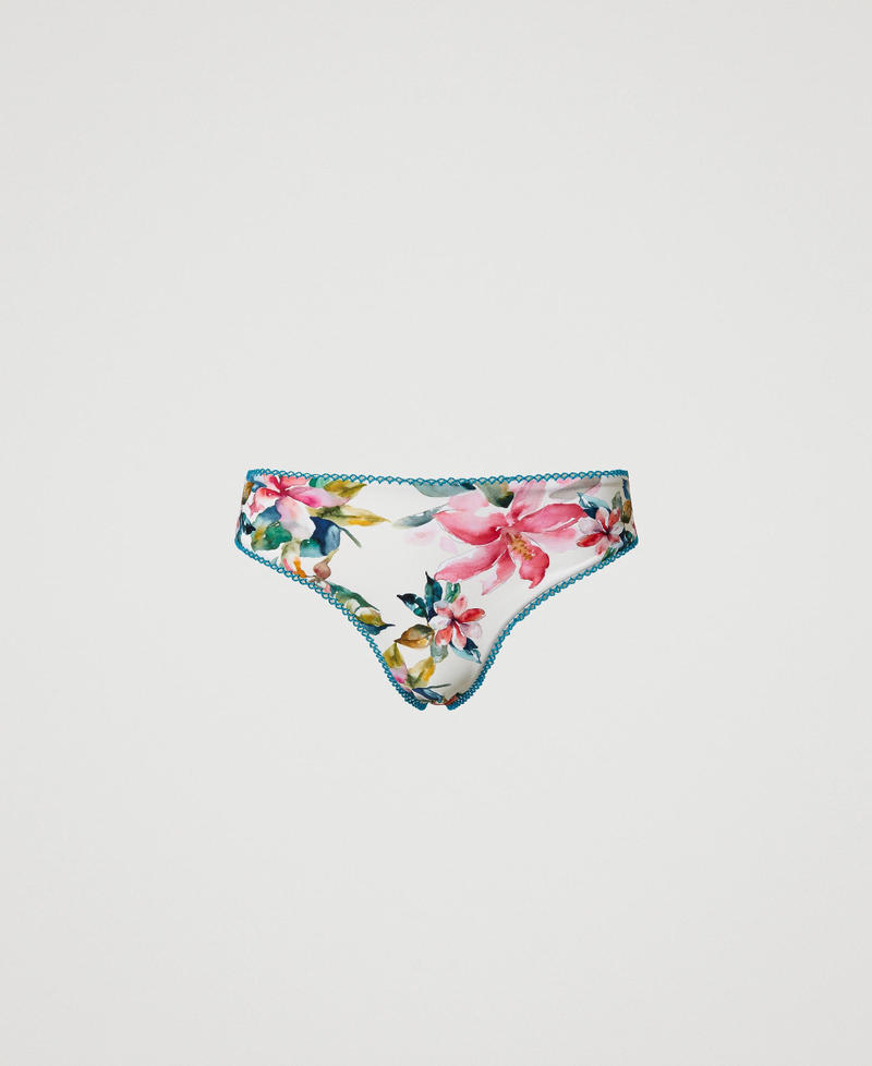 Brazilian bikini bottom with floral print Mother of Pearl/Multicolour Floral Print Woman 251LBMT77_12194_S0