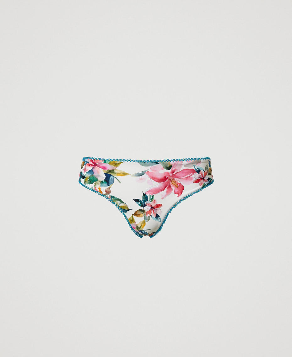 Brazilian bikini bottom with floral print Mother of Pearl/Multicolour Floral Print Woman 251LBMT77_12194_S0