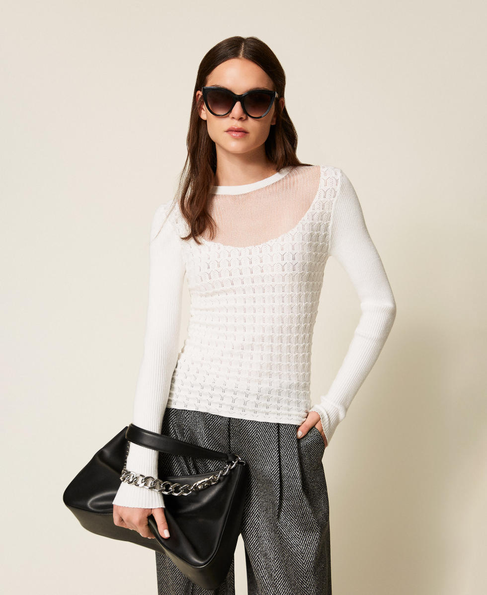 Pull ajust&eacute; avec empi&egrave;cement transparent Blanc Neige Femme 252AT3020_00282_01