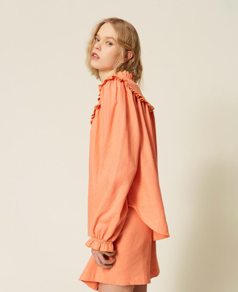 Linen blend blouse with ruffles Peach Amber Woman 261TF2025_13417_02