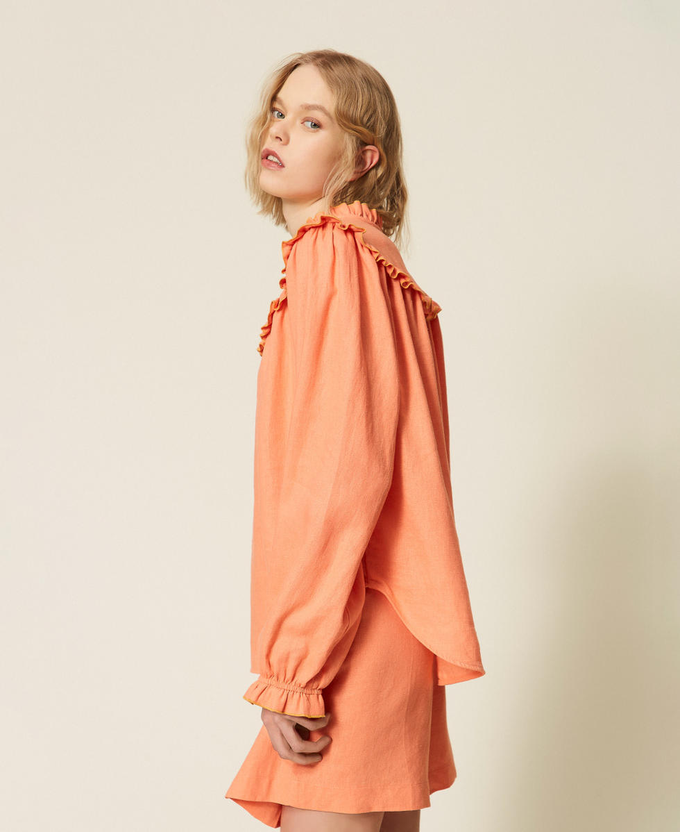 Linen blend blouse with ruffles Peach Amber Woman 261TF2025_13417_02