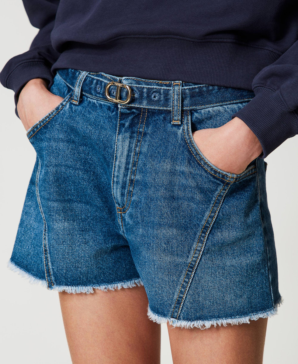 Shorts in jeans con cintura Oval T Blu "Denim Medio" Donna 251TP2575_01611_04