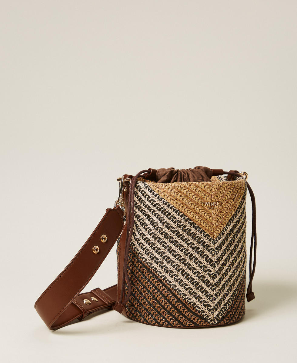 Jacquard raffia bucket bag Multicolour Straw Woman 261TD8502_13504_02