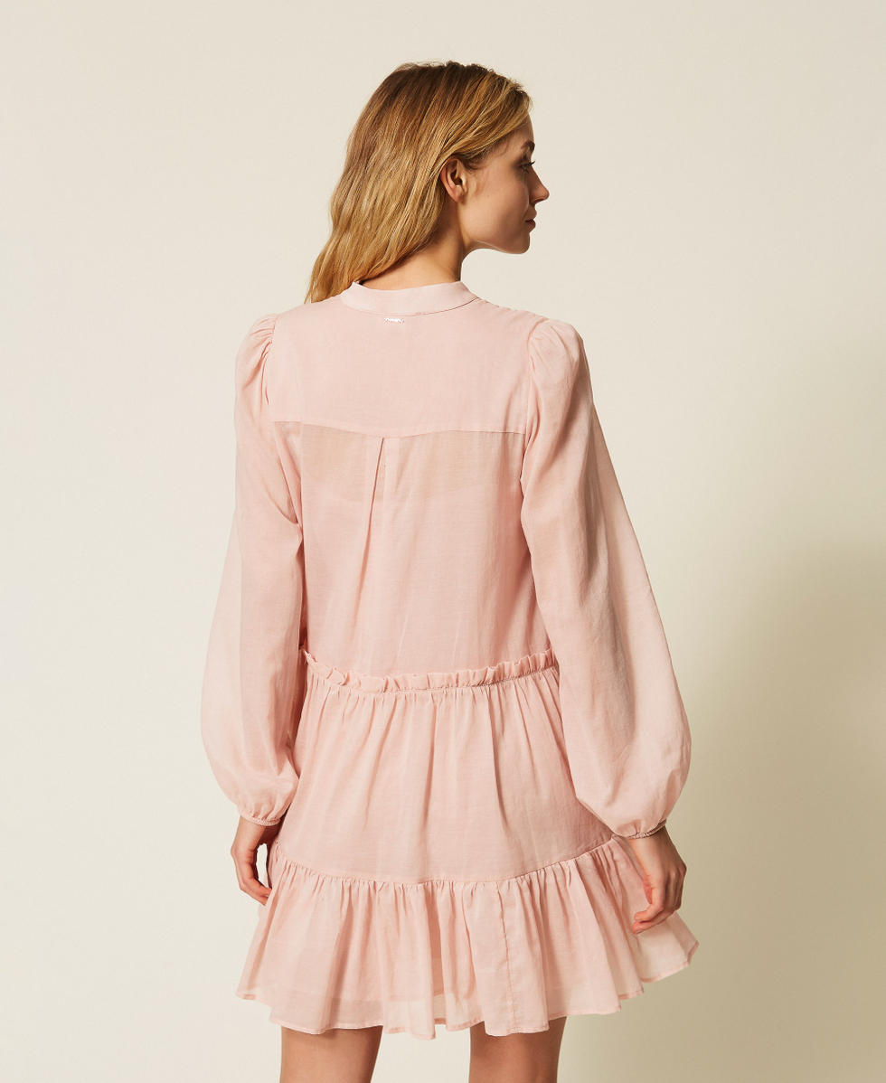 Kurzes Kleid aus Musselin mit R&uuml;schen Ballettrosa Frau 261TF2050_00816_03