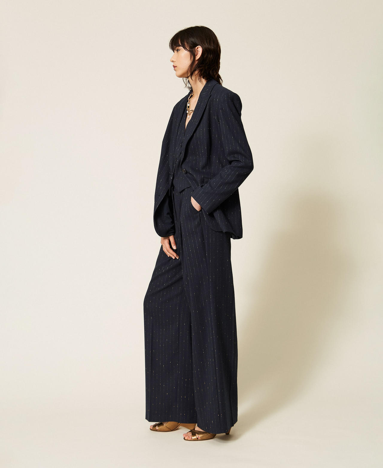 Pantalon palazzo ray&eacute; Bleu Blue Paint Pinstripe Femme 262AP2361_13687_02