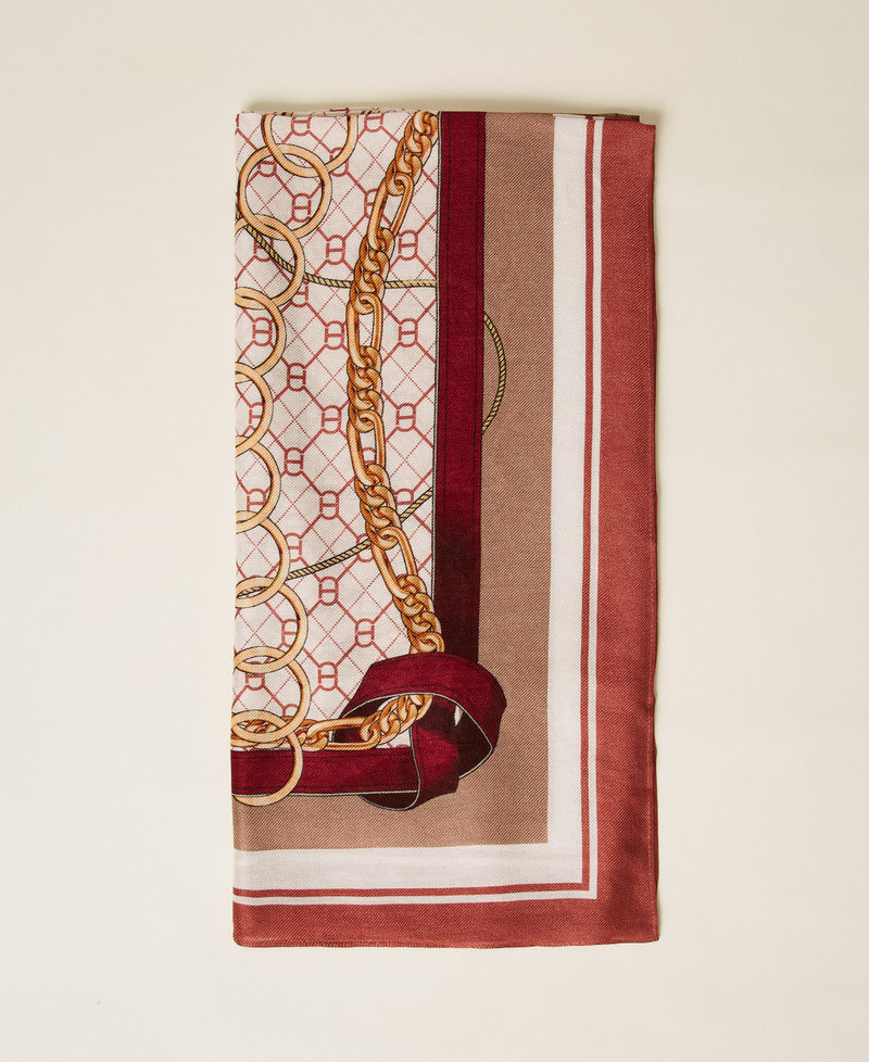 Kefiah with chain print and Oval T Alpaca Brown Oval T Print Woman 252TO5150_12917_01