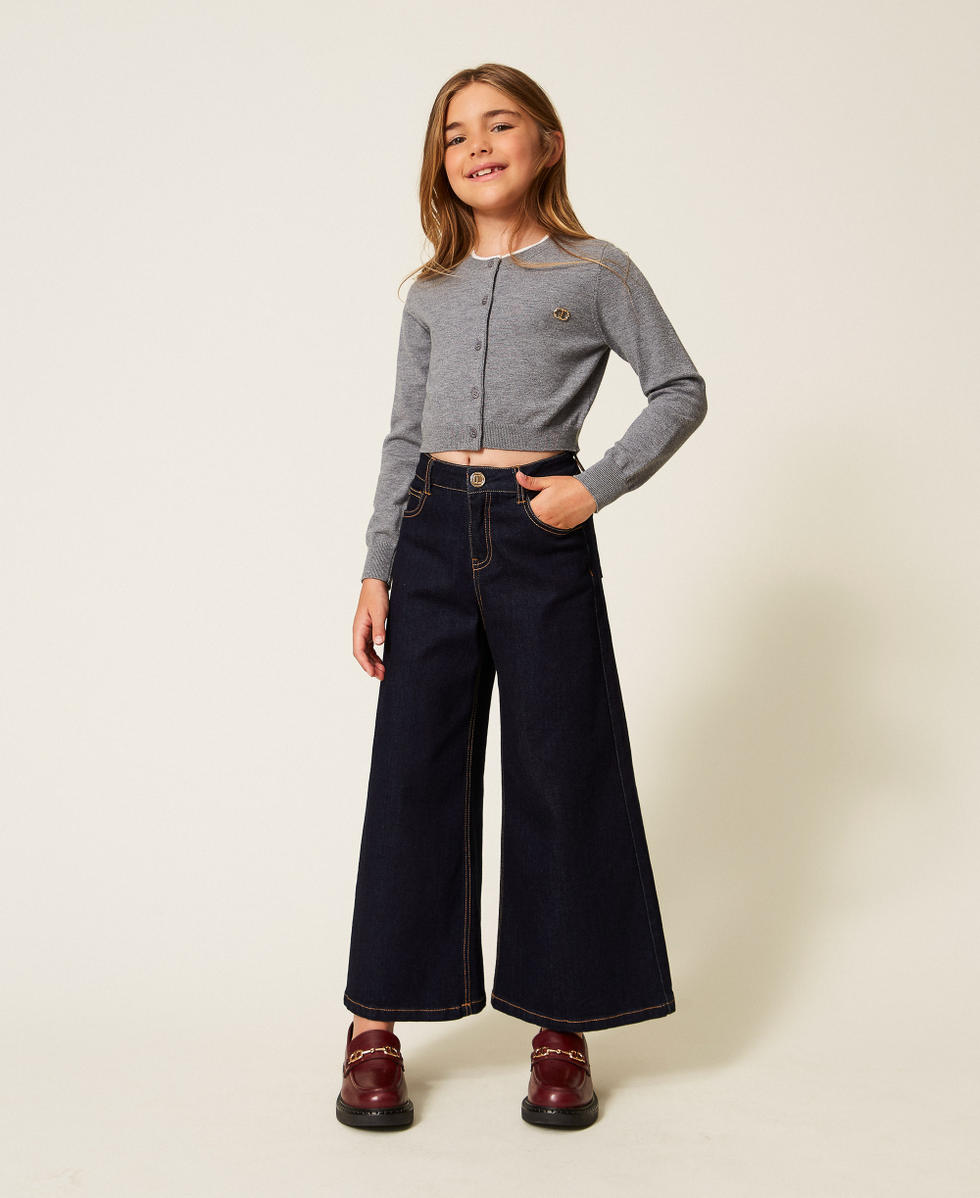 Korean cardigan with Oval T Mid Melange Grey Girl 252GJ3010_11727_T0