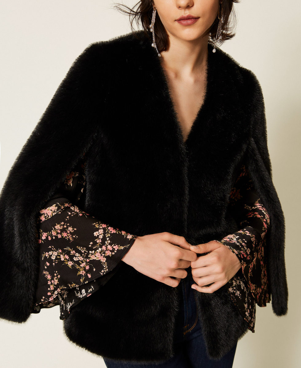 Faux fur cape jacket