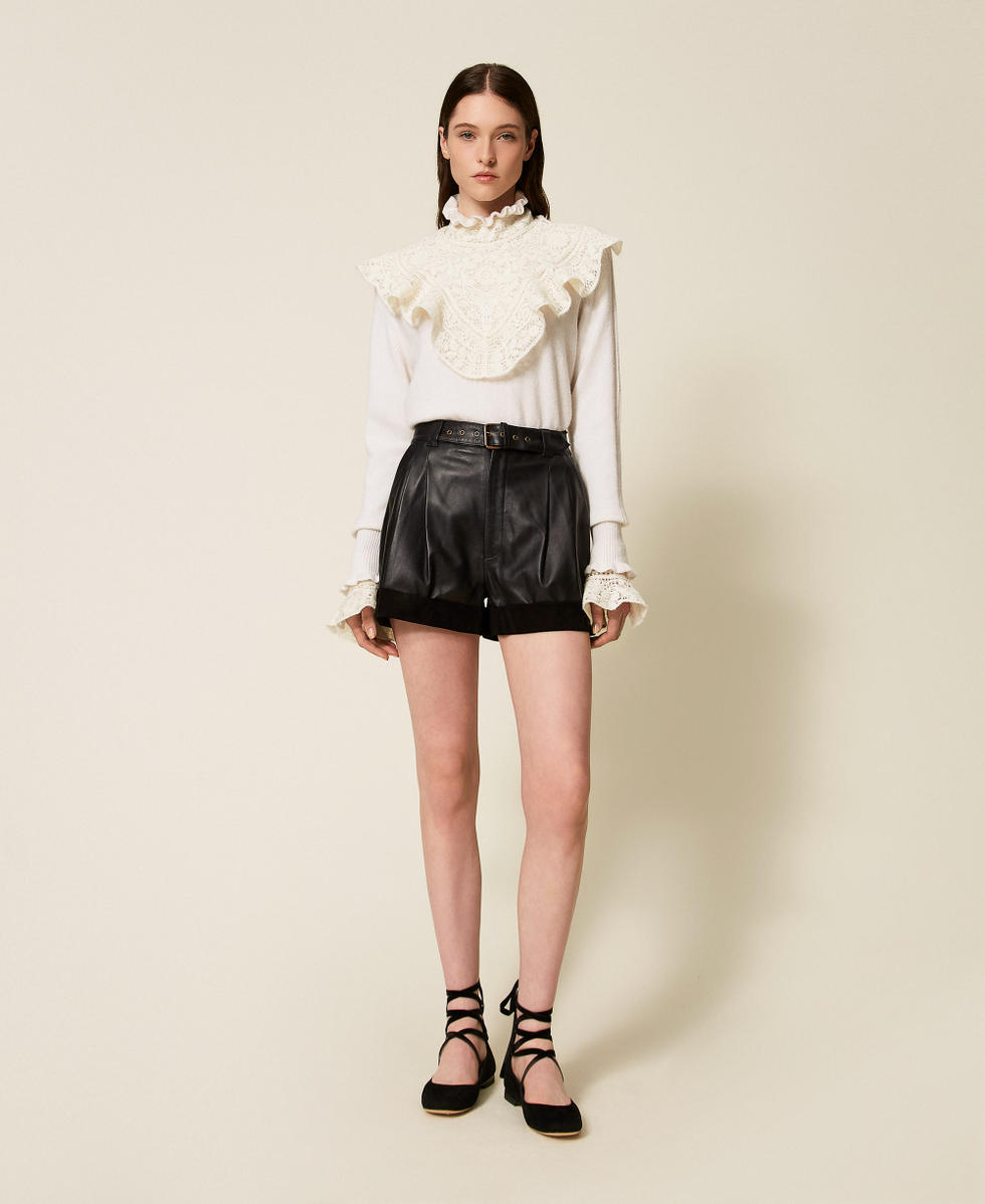 Leather shorts with belt Black Woman 252TS2120_00006_01