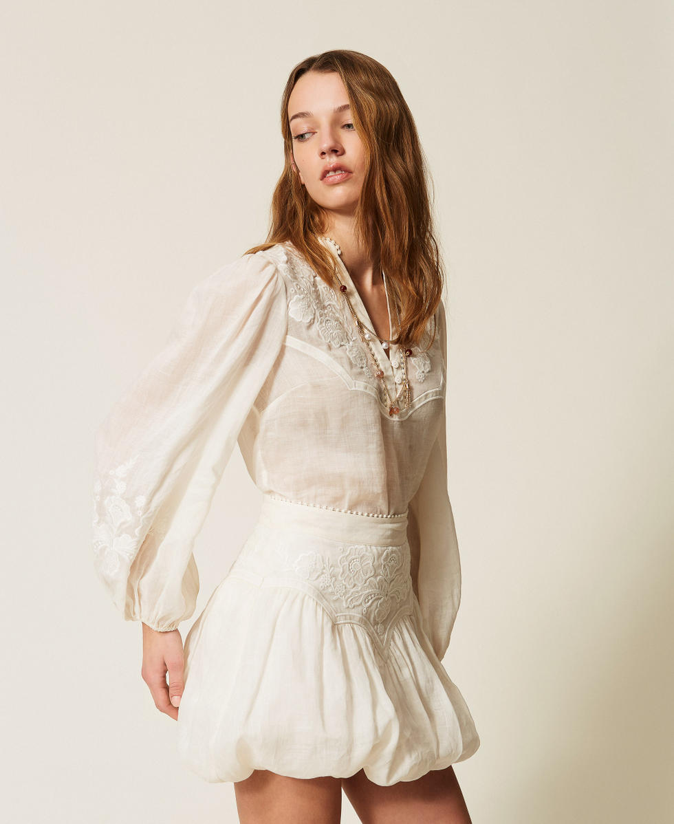 Ramie mini skirt with embroidery Mother Of Pearl Woman 261TT2293_00059_03