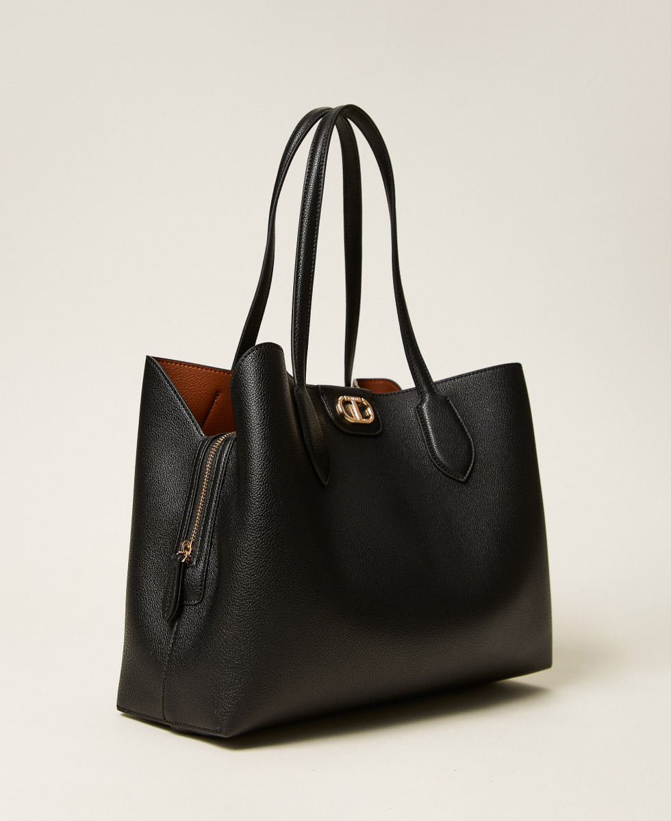 Cabas bicolore avec Oval T Bicolore Noir/Marron &laquo;&nbsp;Land&nbsp;&raquo; Femme 252TB7150_12674_02