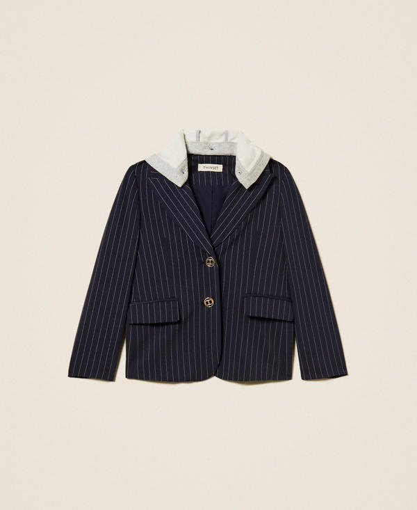 Pinstripe blazer with hood